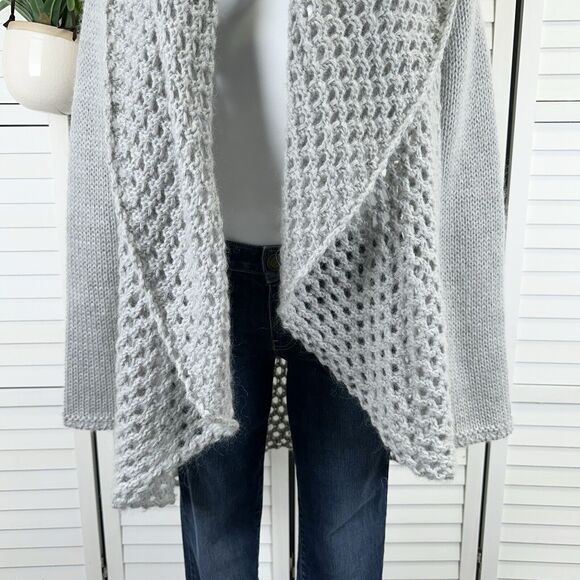 Anthropologie Elsamanda Italy Gray Open Knit Cardigan Sweater Mohair Wool Size L - Picture 3 of 9